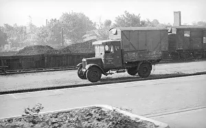 Lorry: View of railway goods yard with old lorry