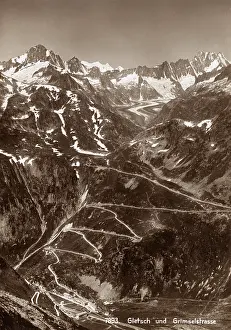 Grimselstrasse: View of the Rhone Glacier in the Swiss Alps