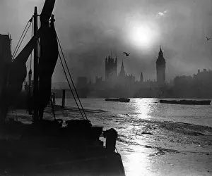 Hungerford: View over the River Thames in London, 1930s