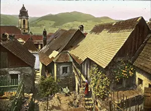 Wachau: View of the roofs of Duernstein