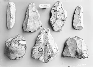 Flints: A view of small flints on a grey background