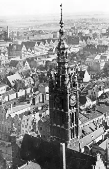 Burned: Top view on the Town Hall tower of Gdansk, 1939
