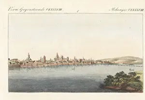 Laurenz Janscha: View of the town of Mainz on the Rhine, Germany, 1800s