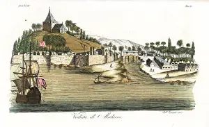 Carboni: View of the town of Malacca, Malaysia, circa 1800