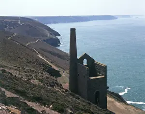 Wheal: View at Wheal Coates tin mine, St Agnes, Cornwall