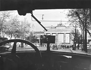 Windshield: View through the windshield to Brandenburg Gate in Berlin, 1