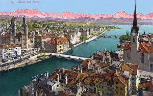 Zurich: View of Zurich and distant alps, Switzerland