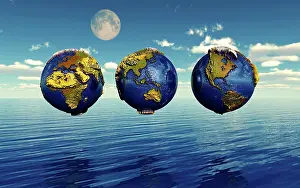 Rippled: Three views of the Earth, showing different continents