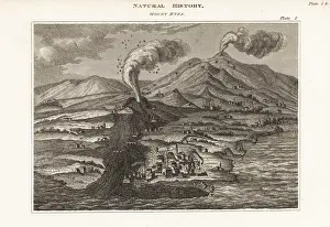 Universal Dictionary: Views of the volcano Mount Etna erupting from