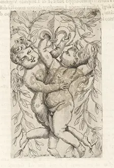 Iconografia: Vignette with two putti holding garlands of laurel