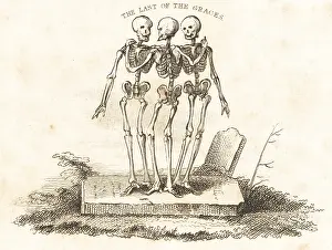 J. Andrews: Vignette of three skeletons on a gravestone