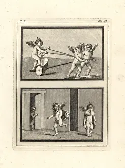 Two Wheeled: Two vignettes of Cupids or genii playing ancient games