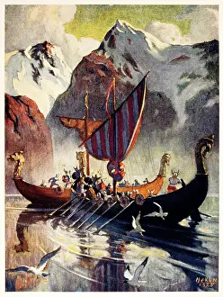 Viking Ship in Fjord