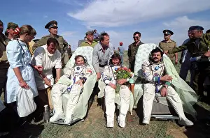 Afanasiev: Viktor Afanasiev, Helen Sharman, and Musa Manarov, 1991