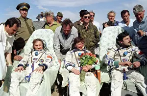 Afanasiev: Viktor Afanasiev, Helen Sharman, and Musa Manarov, 1991