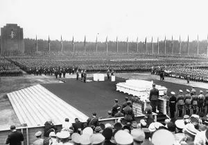 Stadion: Viktor Lutze and Adold Hitler at the laying