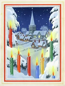 Asta: Village in the snow with candles