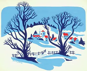 Retro Christmas: Village in the Snow ??with trees