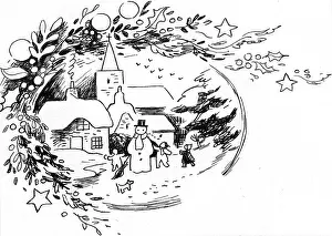 Snowmen: Village with snowman and children