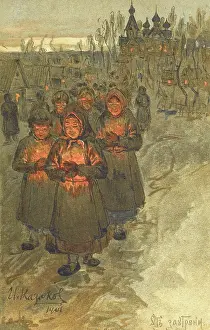 Vigils: Villagers with candles return from Matins service