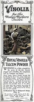 Talcum: Vinolia for war workers advertisement, WW1