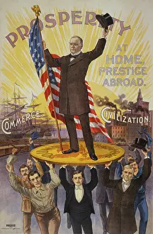 Prosperity: Vintage artwork of William McKinley balanced on