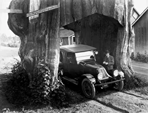 Underneath: A vintage automobile parked in the tunnel of a