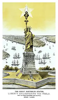 Bartholdi: Vintage color architecture print featuring
