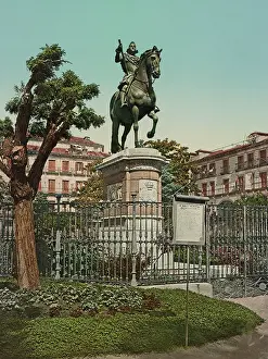 Plinth: Vintage photochrom print of the monument of King