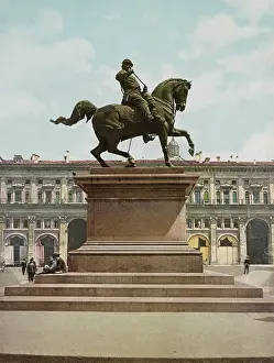 Bologna: Vintage photochrom print of the monument to Victor