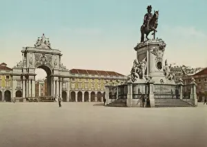 Plinth: Vintage photochrom print of Praca do Comercio