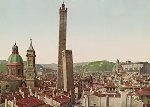 Bologna: Vintage photochrom print of the Two Towers of Bologna, Italy