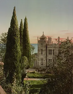 Alupka: Vintage photochrom print of Vorontsov Palace in