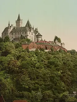 Schloss: Vintage photochrom print of Wernigerode Castle