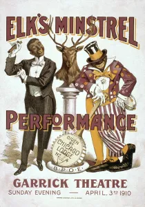 Blackface: Vintage poster of Elk's minstrel performance, circa 1910
