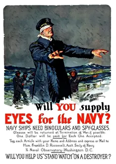 Blindfold: Vintage World War I propaganda poster featuring