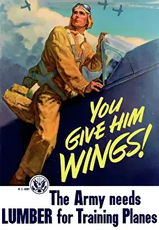 Cockpit: Vintage World War II poster of a pilot getting