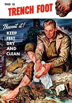 Prevention: Vintage World War II poster of a soldier on