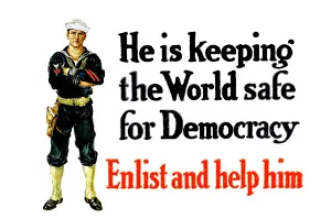 Enlisting: Vintage World War One poster of a sailor standing