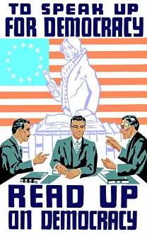 Vintage WPA poster of three man talking and