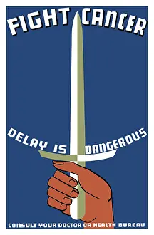 Cancer: Vintage WPA propaganda poster featuring a