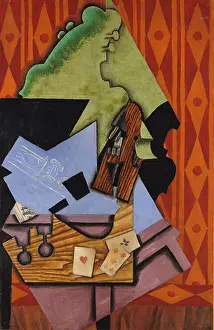 Gris: VIOLIN AND PLAYING CARDS ON A TABLE, by Juan Gris