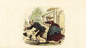 Rudolph Ackermann: A virago beating a man with a stick