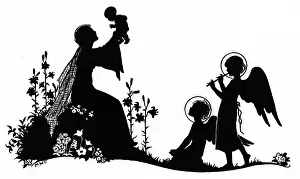 Silhouettes: Virgin and Child with two angels