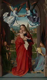 Oil On Wood: VIRGIN AND CHILD WITH FOUR ANGELS, by Gerard David