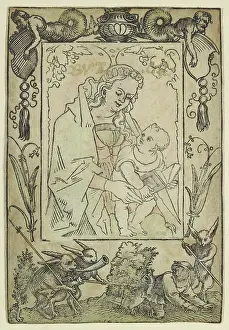 Beham: The Virgin and Child surrounded by a border with a hunter an