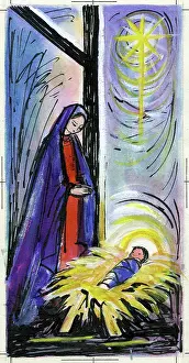 Brough: Virgin beside Holy Baby in manger