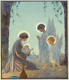 Halos: The virgin mary and child with two angels
