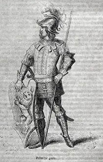 Visigoth: Visigothic Hispania. Goth prince. Engraving, 19th century