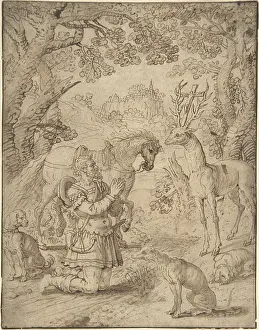 Eustace: The Vision of St. Eustace, 17th century, Pen and